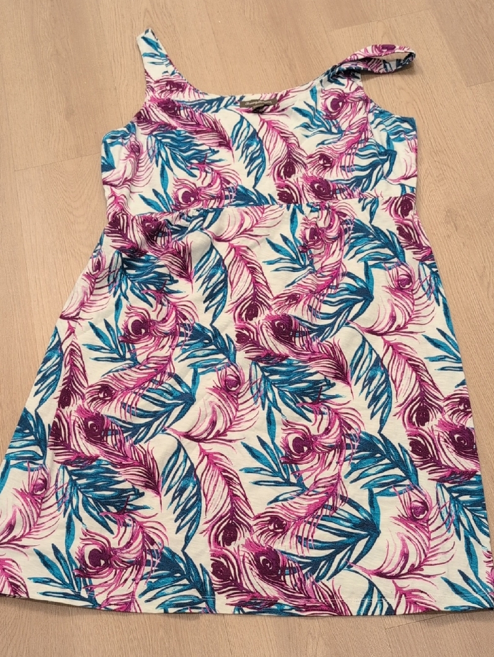Tommy Bahama Xl Tank Dress Sleeveless Tropical Print Peacock Feather Pink Blue
